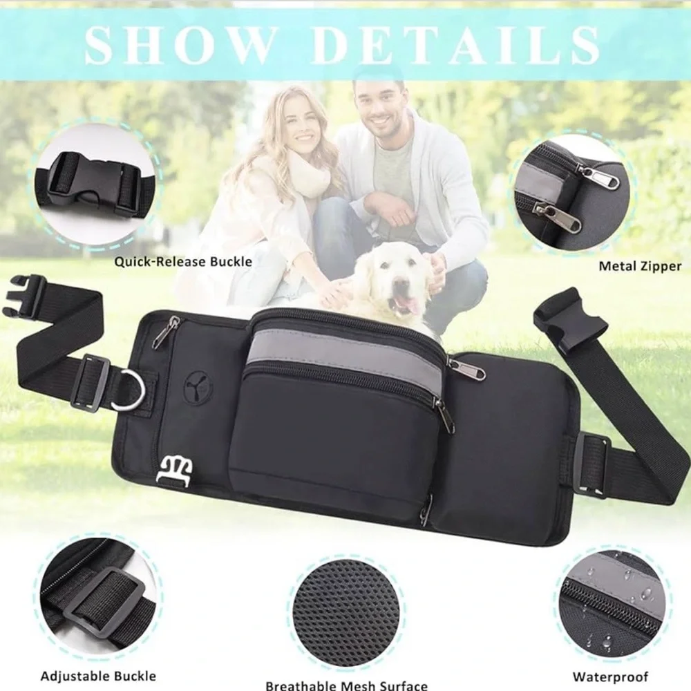 Dog Walking Fanny Pack Belt Bag for Leash Treats Training w Water Bottle Holder